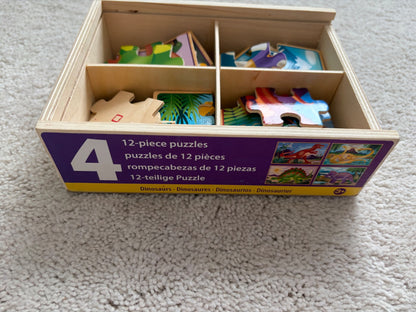 Melissa + Doug 4-in-1 Wooden Dino Puzzles *writing on box*