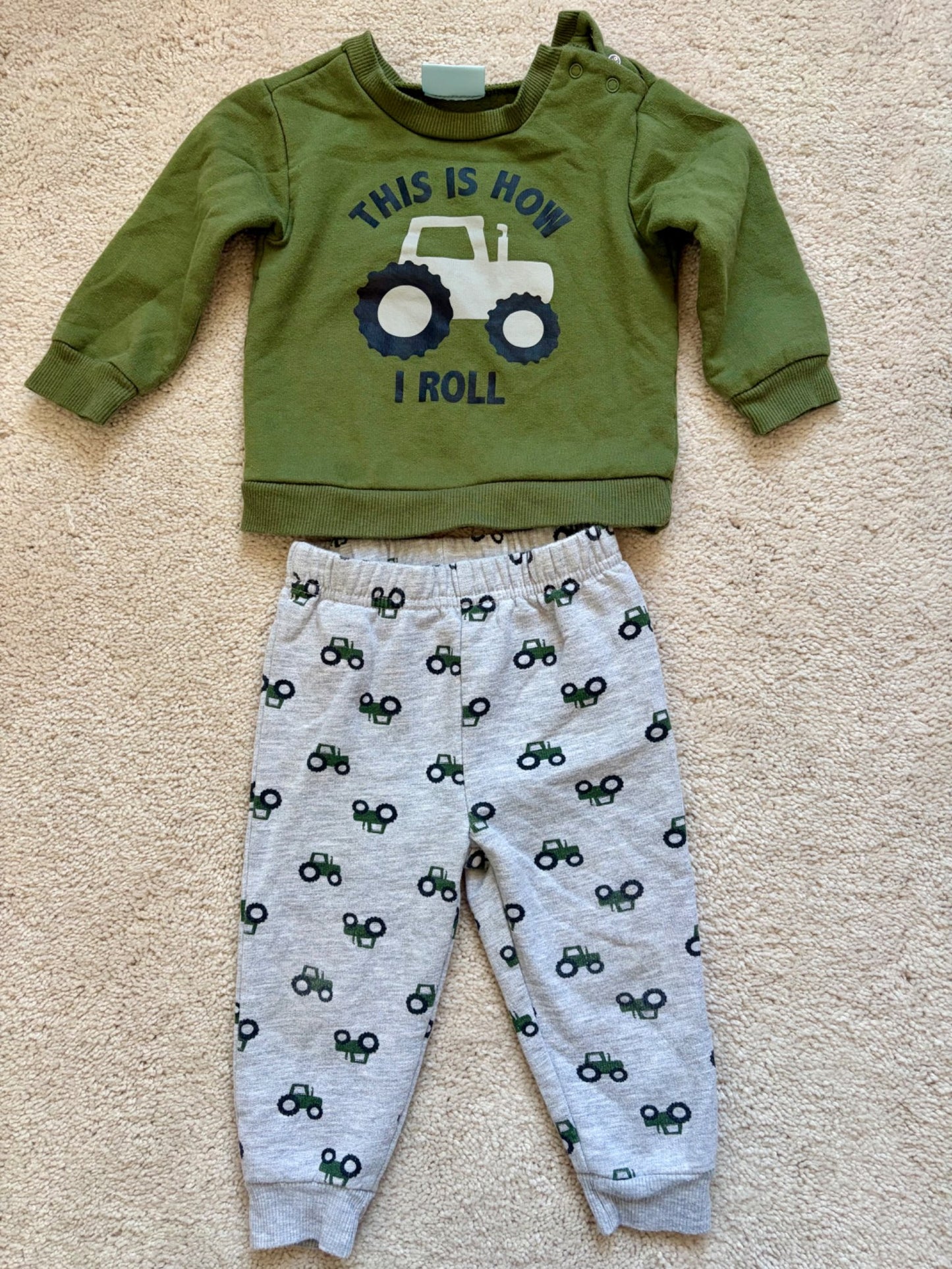 Tractor Sweatshirt + Pants, 12m, Green, Kids 12 Month (9-12M)