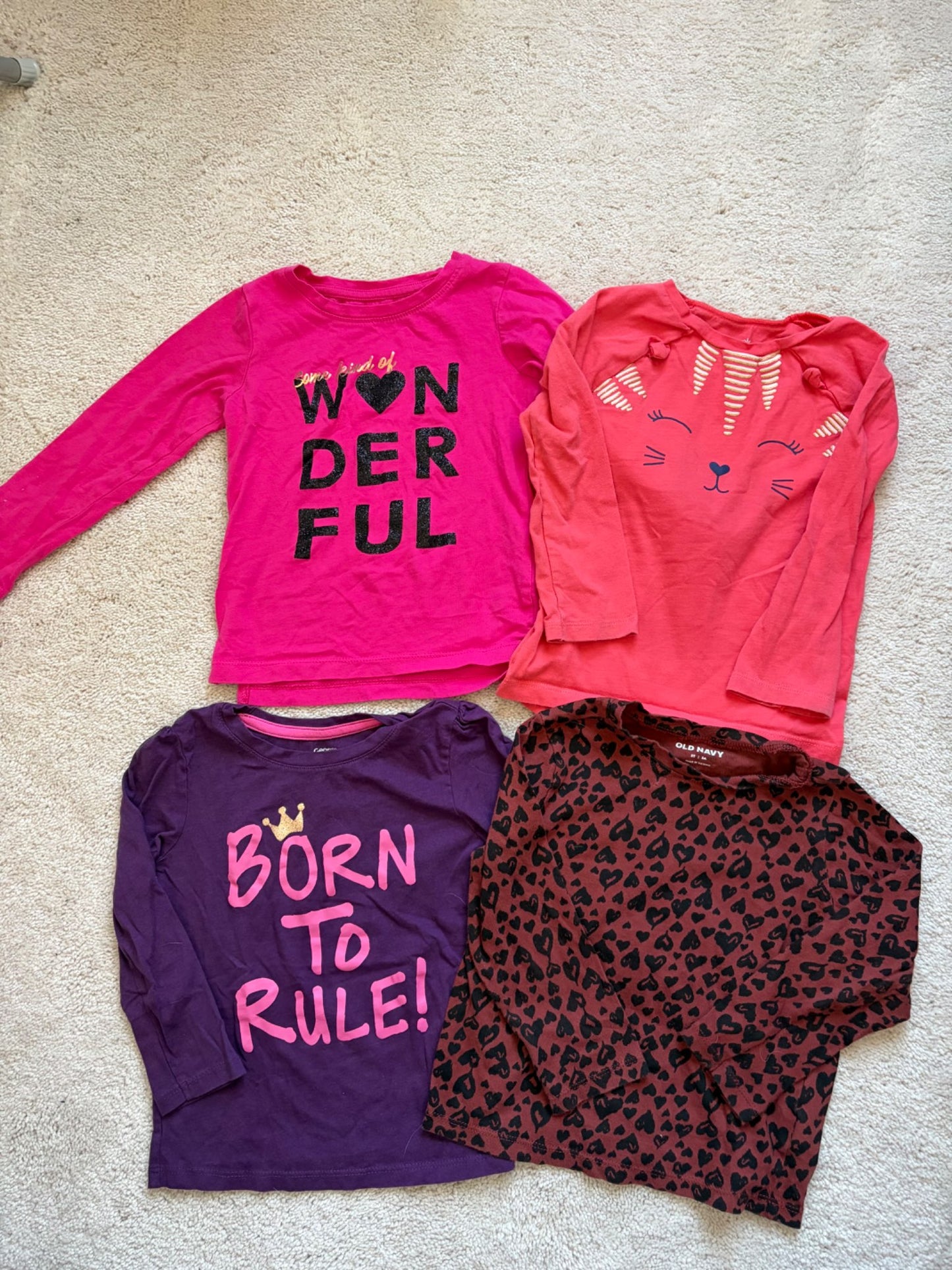 Girls Longsleeve Shirt Bundle, 3T, Pink, Purple, Kids 3T