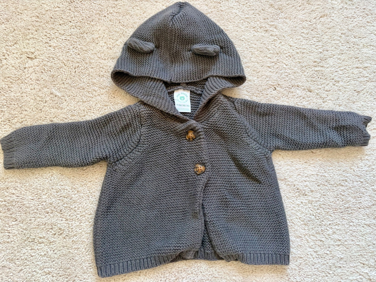 Grey Knit Sweater, 0-3m, Joe Fresh, Kids 3 Month (0-3M)