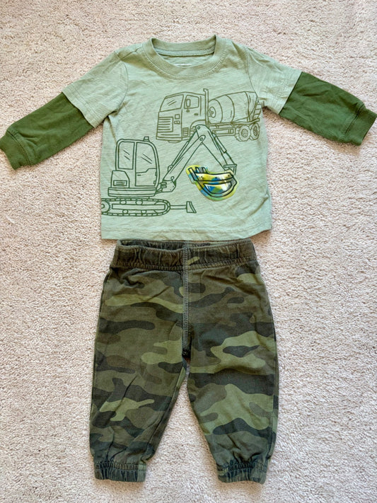 Construction Theme Outfit, Longsleeve + Pants, 6m, Carters, Green, Kids 6 Month (3-6M)