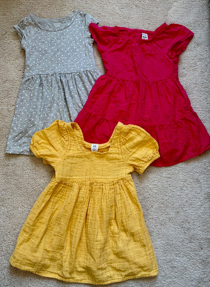 Shortsleeve Dress Bundle, 3T, Pink/Grey/Yellow, GAP + Carters, Kids 3T