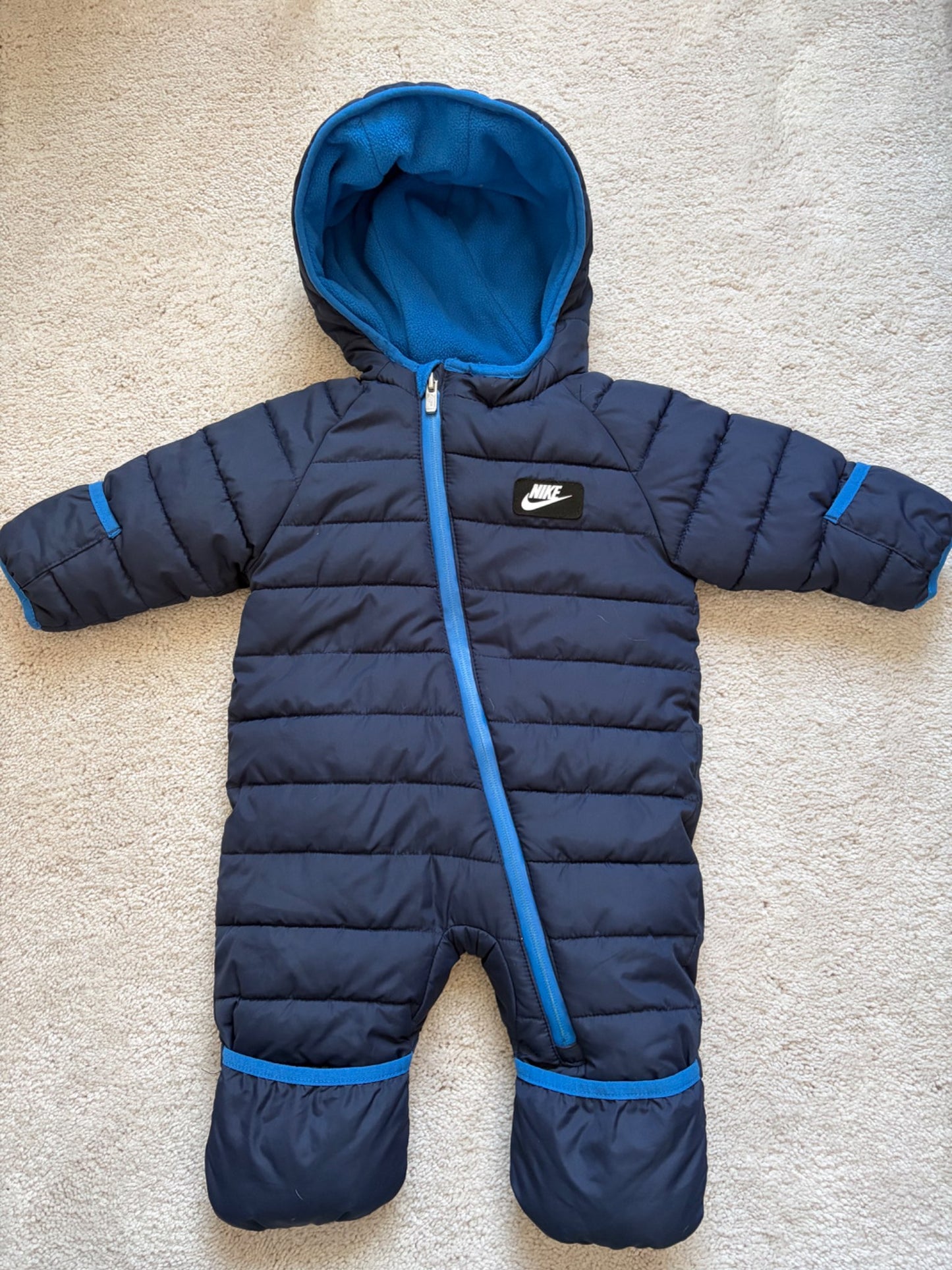 Nike Baby Fleece Lined Puffer Bunting Suit, 6-9m, Blue, MSRP $180!, Kids 9 Month (6-9M)