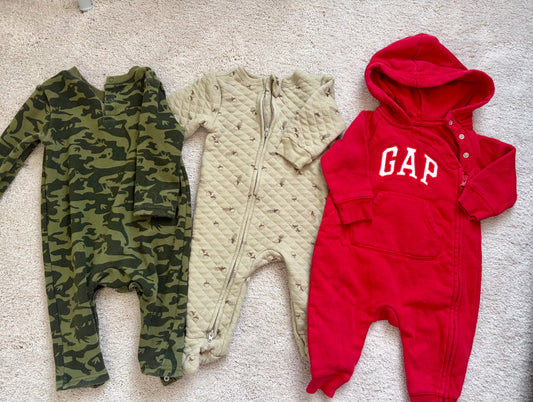 3 Extra Warm Long-Sleeve Onesies, GAP, Rabbit Bear, size 3-6m, Kids 6 Month (3-6M)