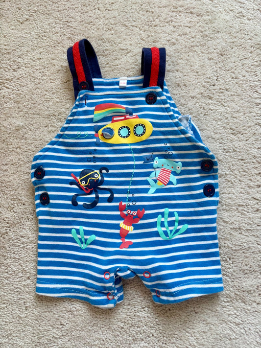 Aquatic Striped Overalls, 0-3m, Kids 3 Month (0-3M)