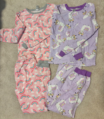 Girls Flannel PJ Bundle, Rainbows + Unicorns, Pink, Purple, George, size 7/8, Kids 7