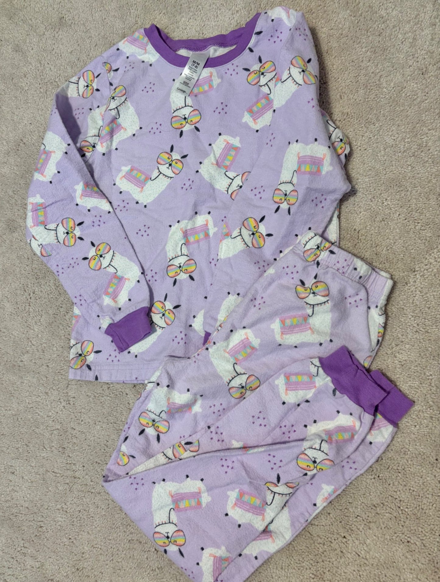Girls Flannel PJ Bundle, Rainbows + Unicorns, Pink, Purple, George, size 7/8, Kids 7