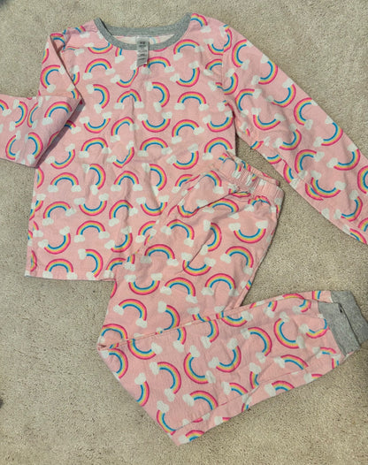 Girls Flannel PJ Bundle, Rainbows + Unicorns, Pink, Purple, George, size 7/8, Kids 7