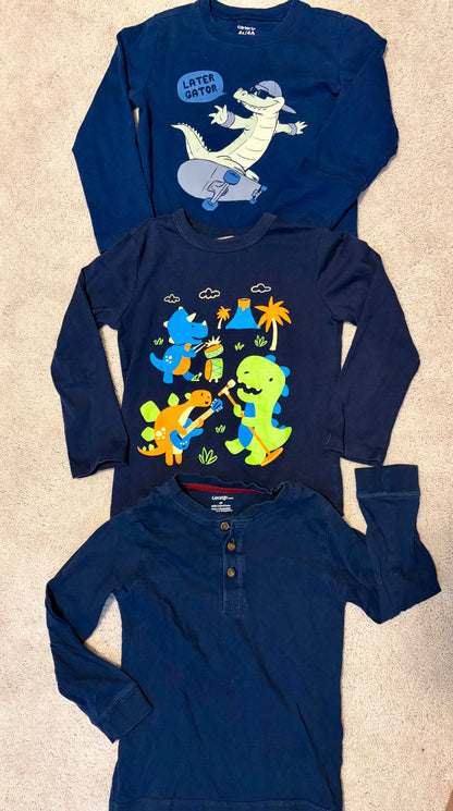 Navy Longsleeve Shirt Bundle, Dinosaurs, 4T, Kids 4/4T