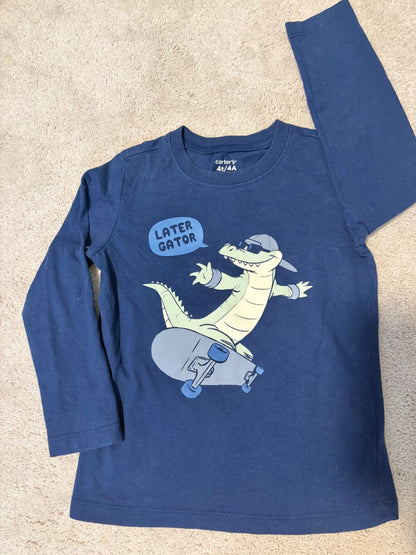 Navy Longsleeve Shirt Bundle, Dinosaurs, 4T, Kids 4/4T