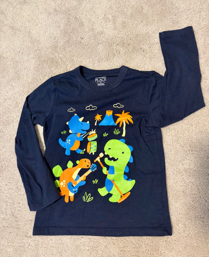 Navy Longsleeve Shirt Bundle, Dinosaurs, 4T, Kids 4/4T