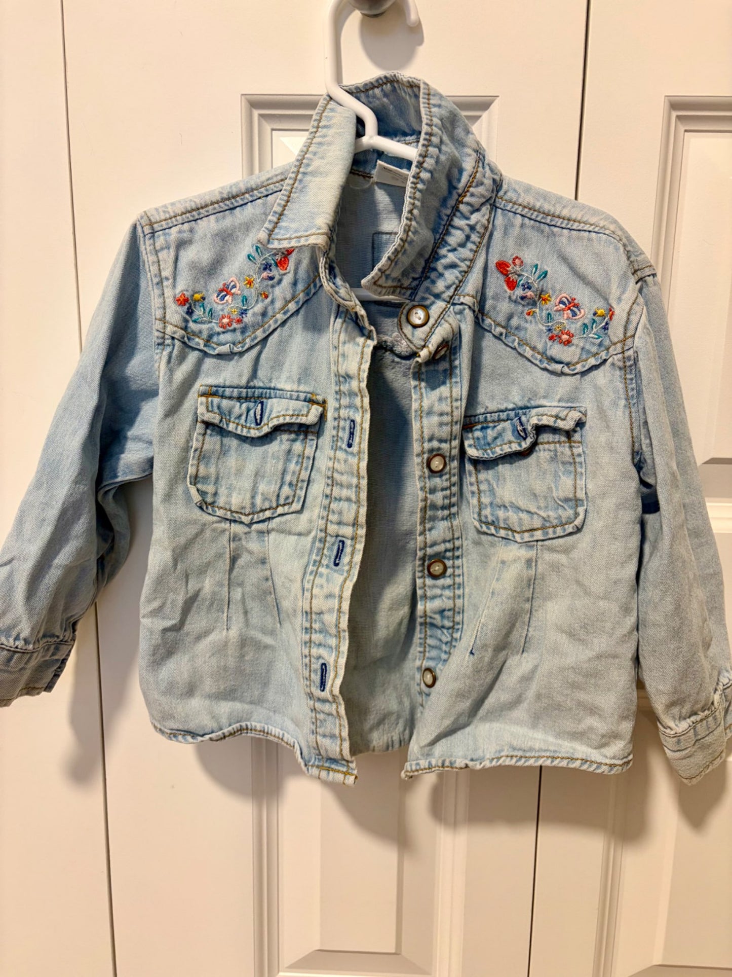 Denim Embroidered Button Up Shirt, Girls 3T, Kids 3T