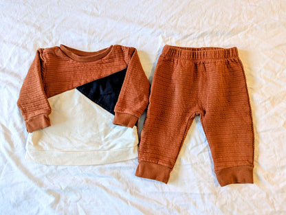 12 Month Black, White, & Brown Geometric Sweater Outfit, Kids 12 Month (9-12M)