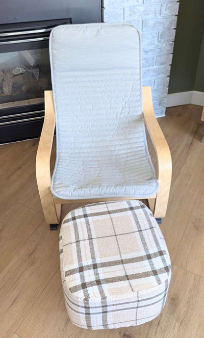 IKEA POÄNG Kids’ Armchair & Plaid Footstool Pair (1 of 2)