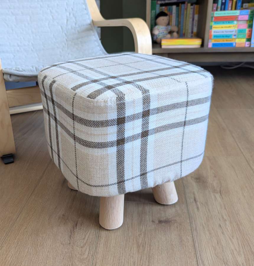 IKEA POÄNG Kids’ Armchair & Plaid Footstool Pair (1 of 2)