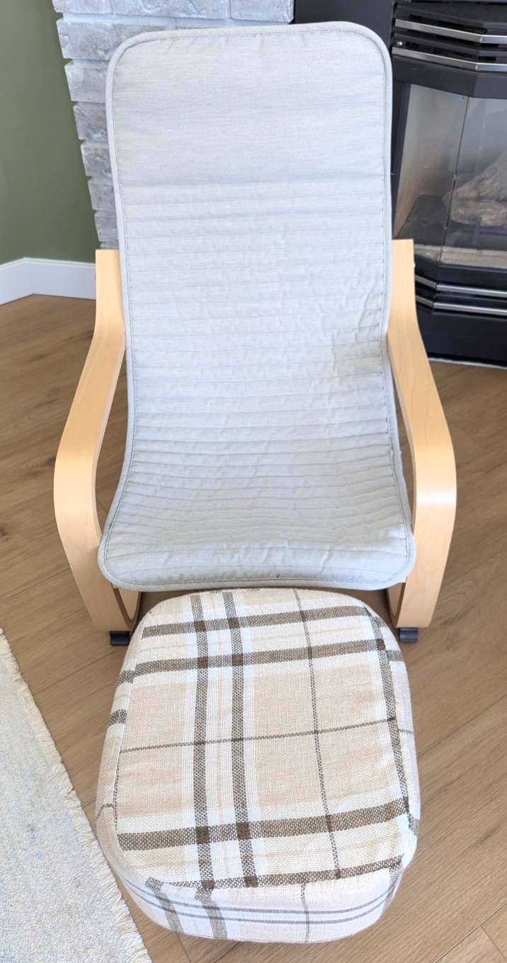IKEA POÄNG Kids’ Armchair & Plaid Footstool Pair (2 of 2)