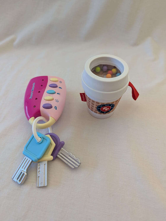 Baby Role Play Toy Bundle – Coffee Cup Rattle & Smart Remote Keys