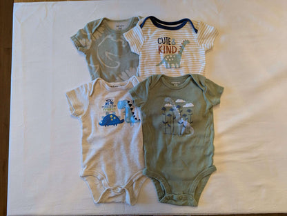 3-6 Month Blue/Green Dino Onesie Bundle (4 pcs), Kids 6 Month (3-6M)