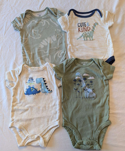 3-6 Month Blue/Green Dino Onesie Bundle (4 pcs), Kids 6 Month (3-6M)