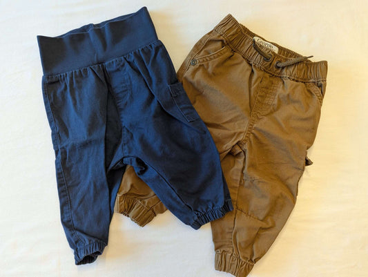 3-6 Month Blue & Brown Cargo Pant Bundle (2 pcs), Kids 6 Month (3-6M)