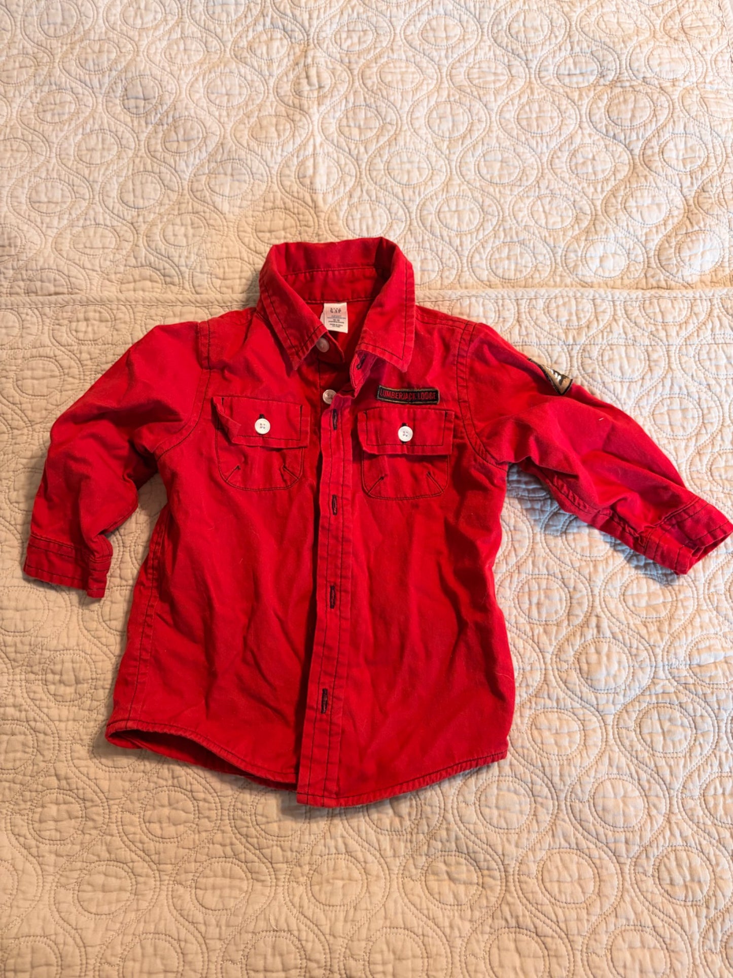 Red Baby Gap Button up Lumber Jack Shirt 12-18 months , Kids 18 Month (12-18M)
