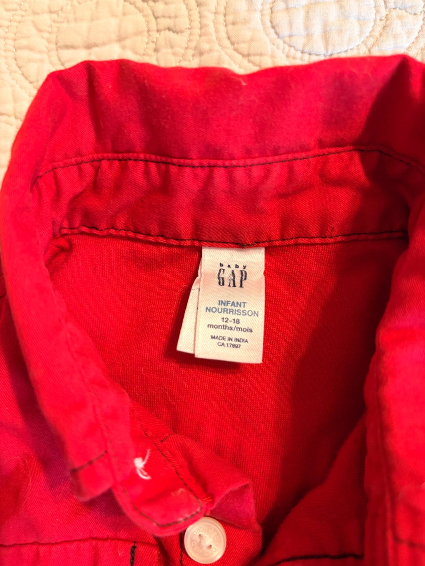 Red Baby Gap Button up Lumber Jack Shirt 12-18 months , Kids 18 Month (12-18M)