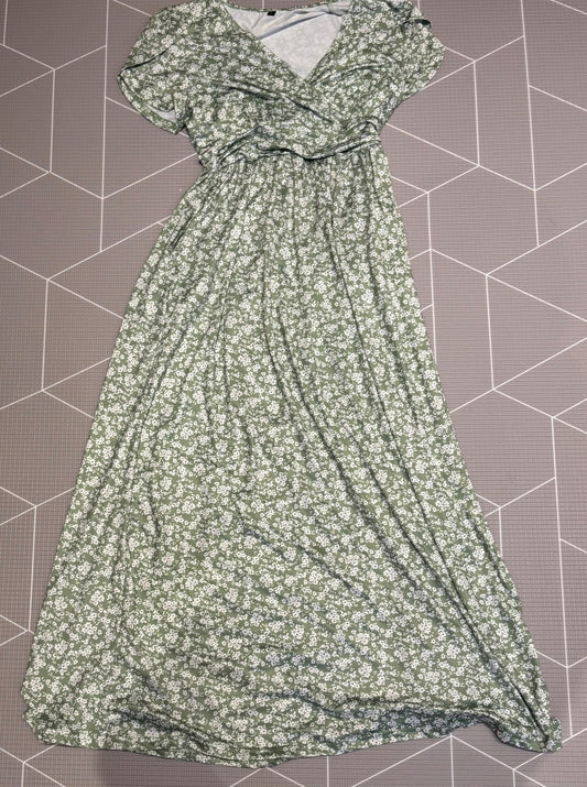 Green flower maternity and nursing dress, Maternity S (4-6)