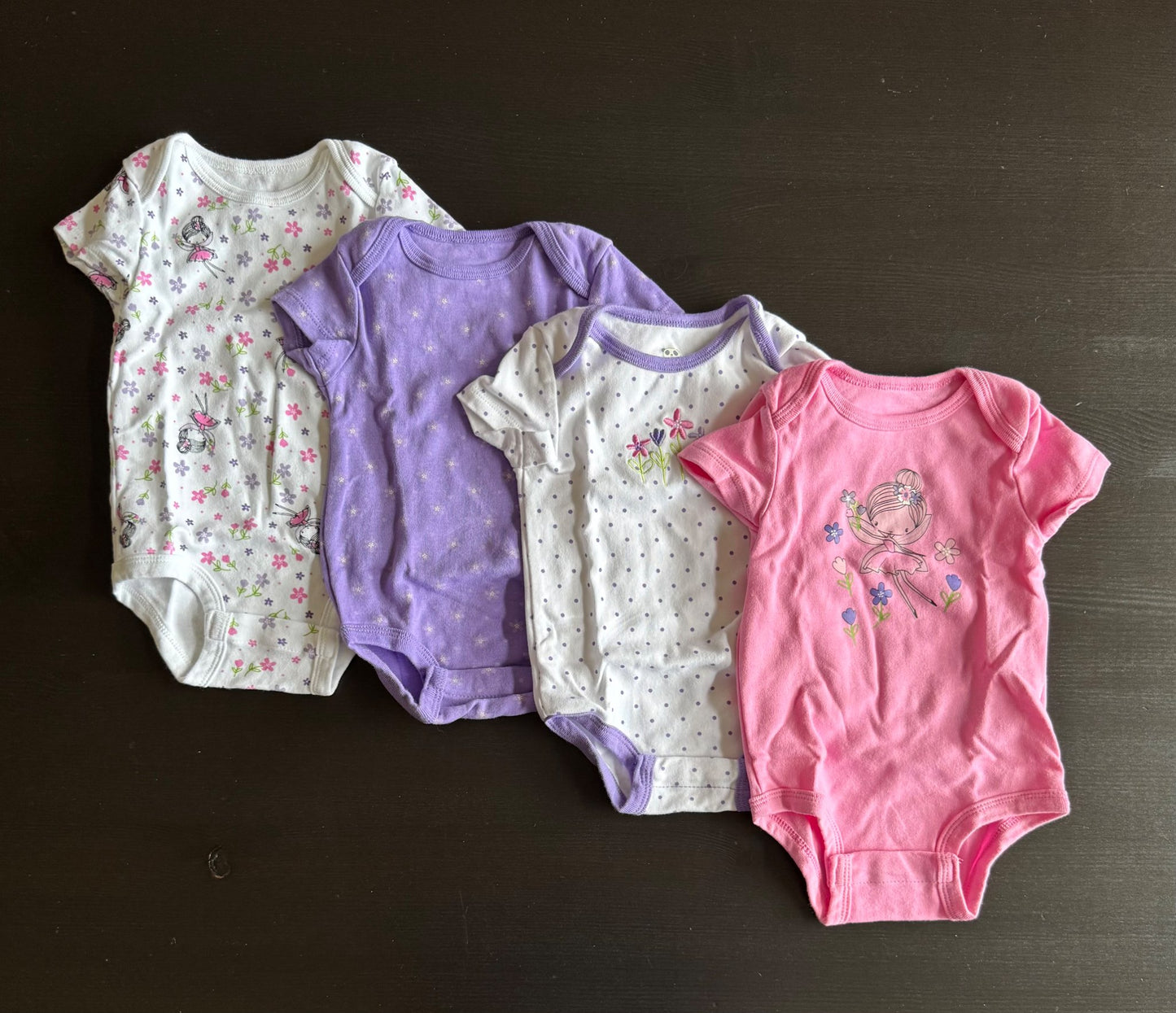Girls short sleeved bodysuits, 4 pack, 6 mos. , Kids 6 Month (3-6M)