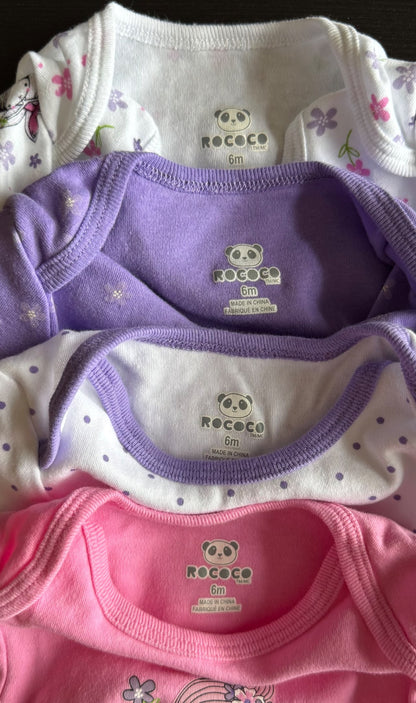 Girls short sleeved bodysuits, 4 pack, 6 mos. , Kids 6 Month (3-6M)