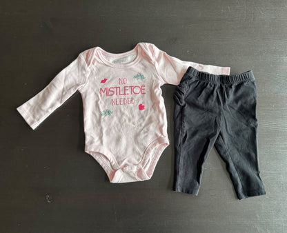 “No Mistletoe Needed” baby girl Christmas outfit, 3-6 mos, Kids 6 Month (3-6M)