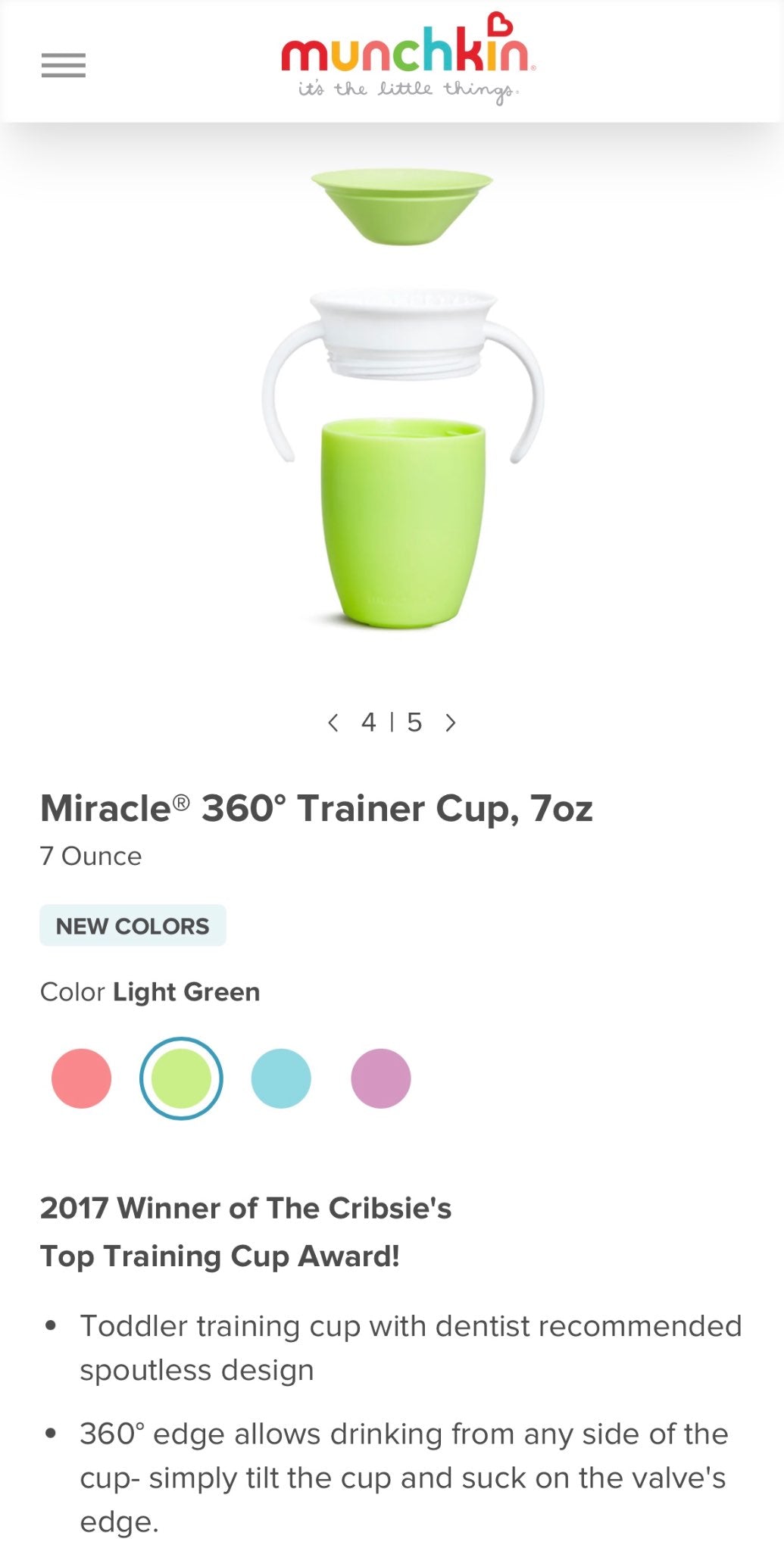 Two Munchkin 7 Ounce Miracle 360 Degrees Trainer Cups