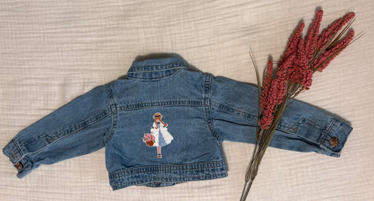 12 Months Baby Girl Jean Jacket with Anne of Green Gables Style Embroidered Patch , Kids 12 Month (9-12M)