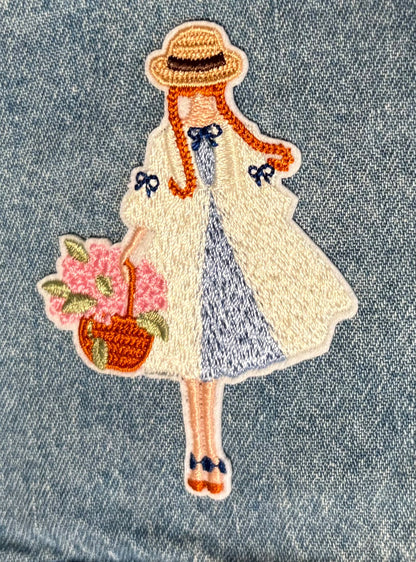 12 Months Baby Girl Jean Jacket with Anne of Green Gables Style Embroidered Patch , Kids 12 Month (9-12M)