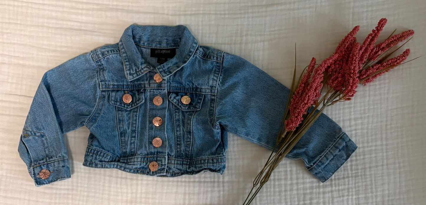 12 Months Baby Girl Jean Jacket with Anne of Green Gables Style Embroidered Patch , Kids 12 Month (9-12M)