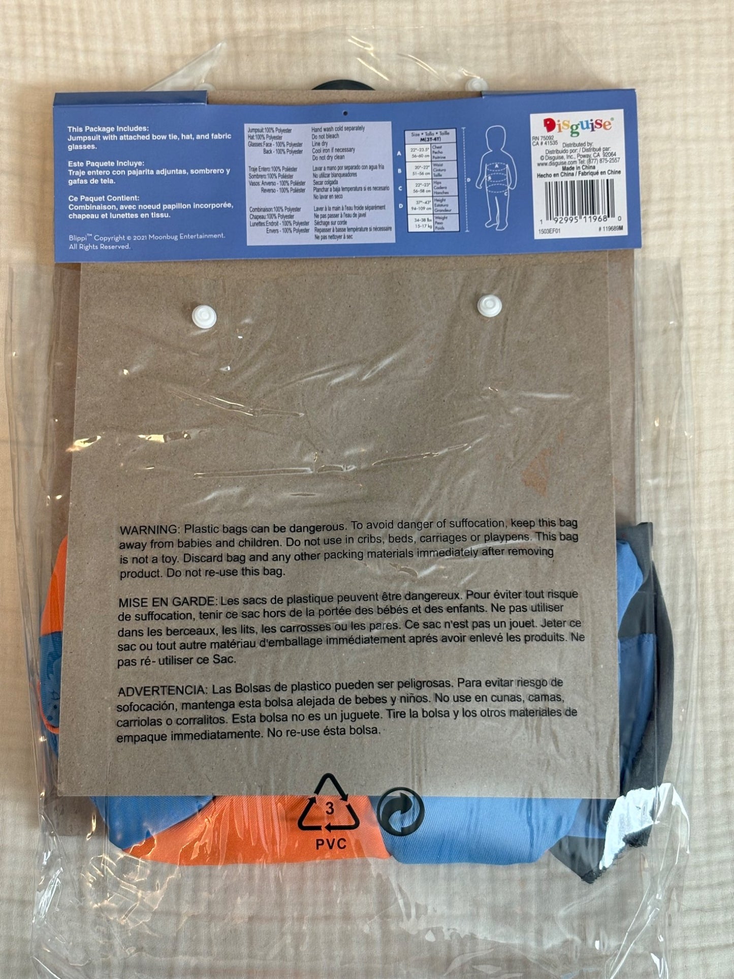 Blippi 3-4T Costume , Kids 3T