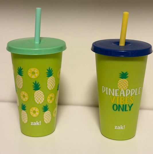 Zak! Pineapple Themed Colour Changing 25 Oz Tumblers (x2) *BRAND NEW*