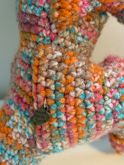 Handmade, Small Shop Crocheted Multicoloured Dinosaur Velociraptor (Purchase Price: $65)