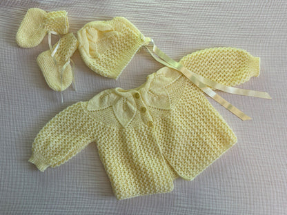 Handknit 9-12 Months Yellow Baby Booties, Bonnet and Sweater *BRAND NEW* , Kids 12 Month (9-12M)