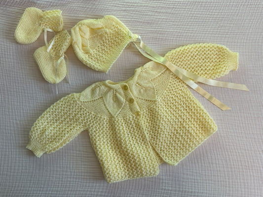 Handknit 9-12 Months Yellow Baby Booties, Bonnet and Sweater *BRAND NEW* , Kids 12 Month (9-12M)