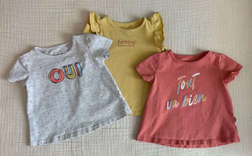 French Canadian (Souris Mini, Gagou Tagou,Trois Moutons ) Baby Girl 9 Months Clothing Bundle , Kids 9 Month (6-9M)