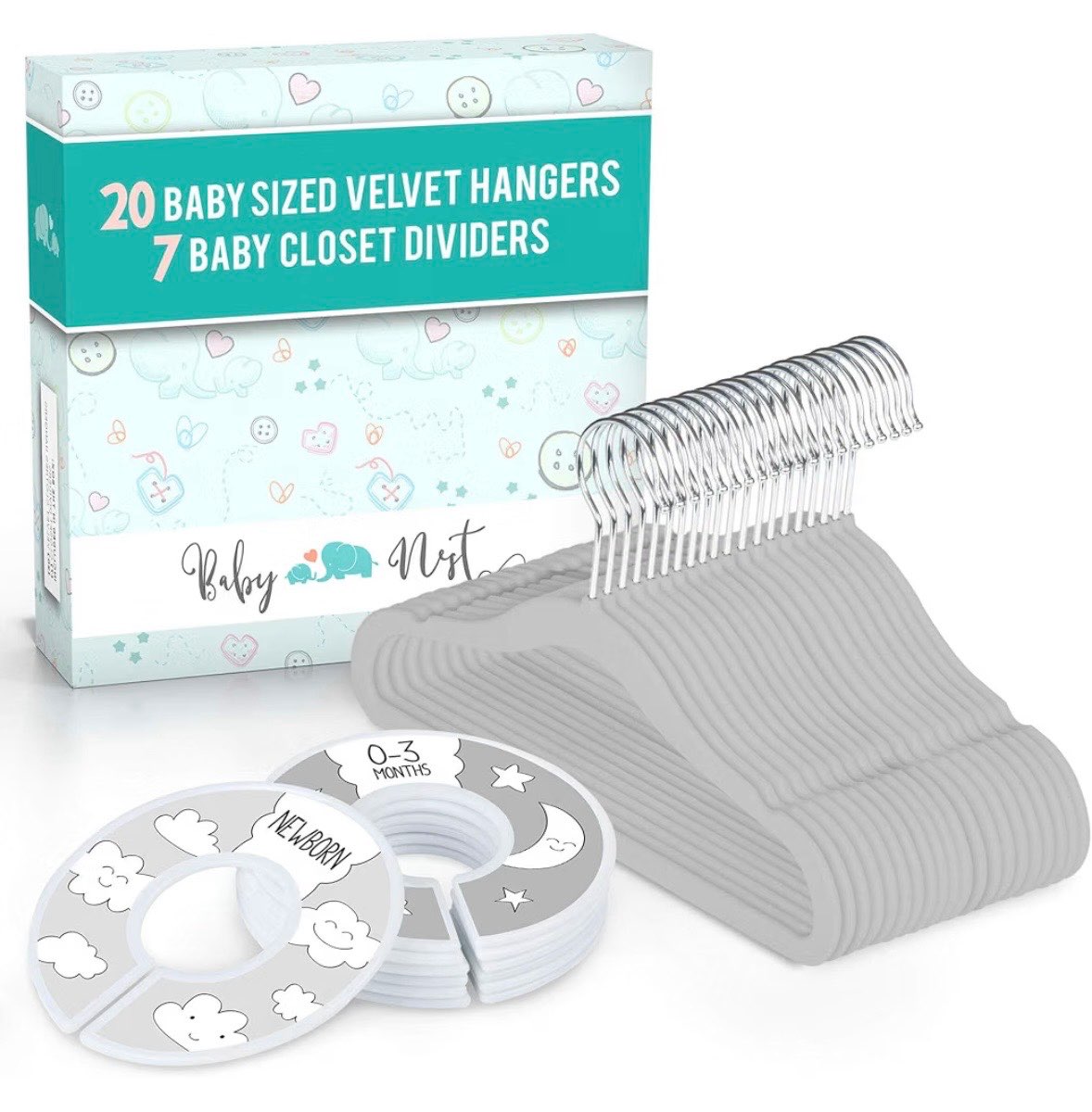 Baby Nest x20 Baby/Toddler Velvet Hangers w/ x7 Closet Size Dividers (BRAND NEW IN SEALED BOX)