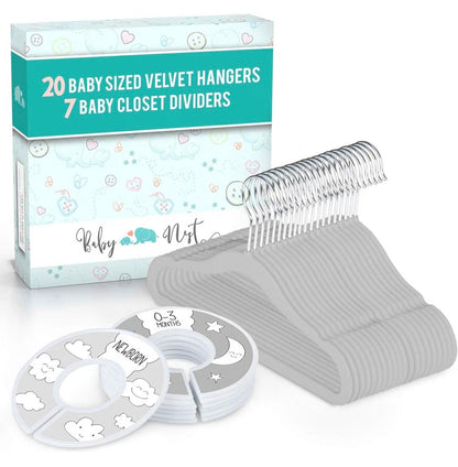 Baby Nest x20 Baby/Toddler Velvet Hangers w/ x7 Closet Size Dividers (BRAND NEW IN SEALED BOX)