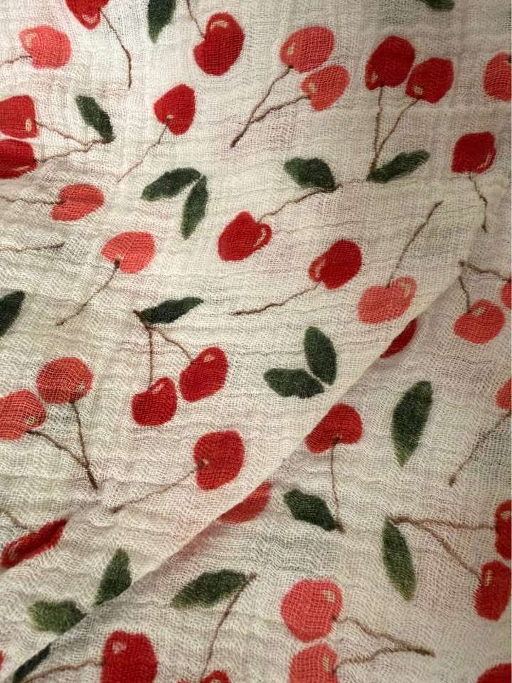Red Rover Cherry Themed Muslin Crib Sheet & Aden + Anais Muslin Blanket