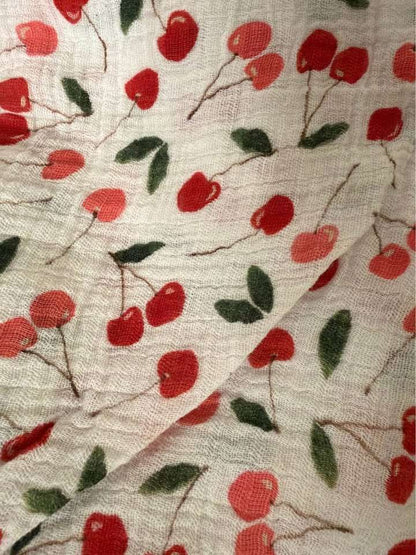 Red Rover Cherry Themed Muslin Crib Sheet & Aden + Anais Muslin Blanket