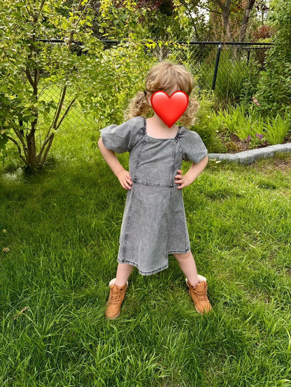H&M Girls 4-6T Black/Grey Denim Style Dress, Kids 5/5T