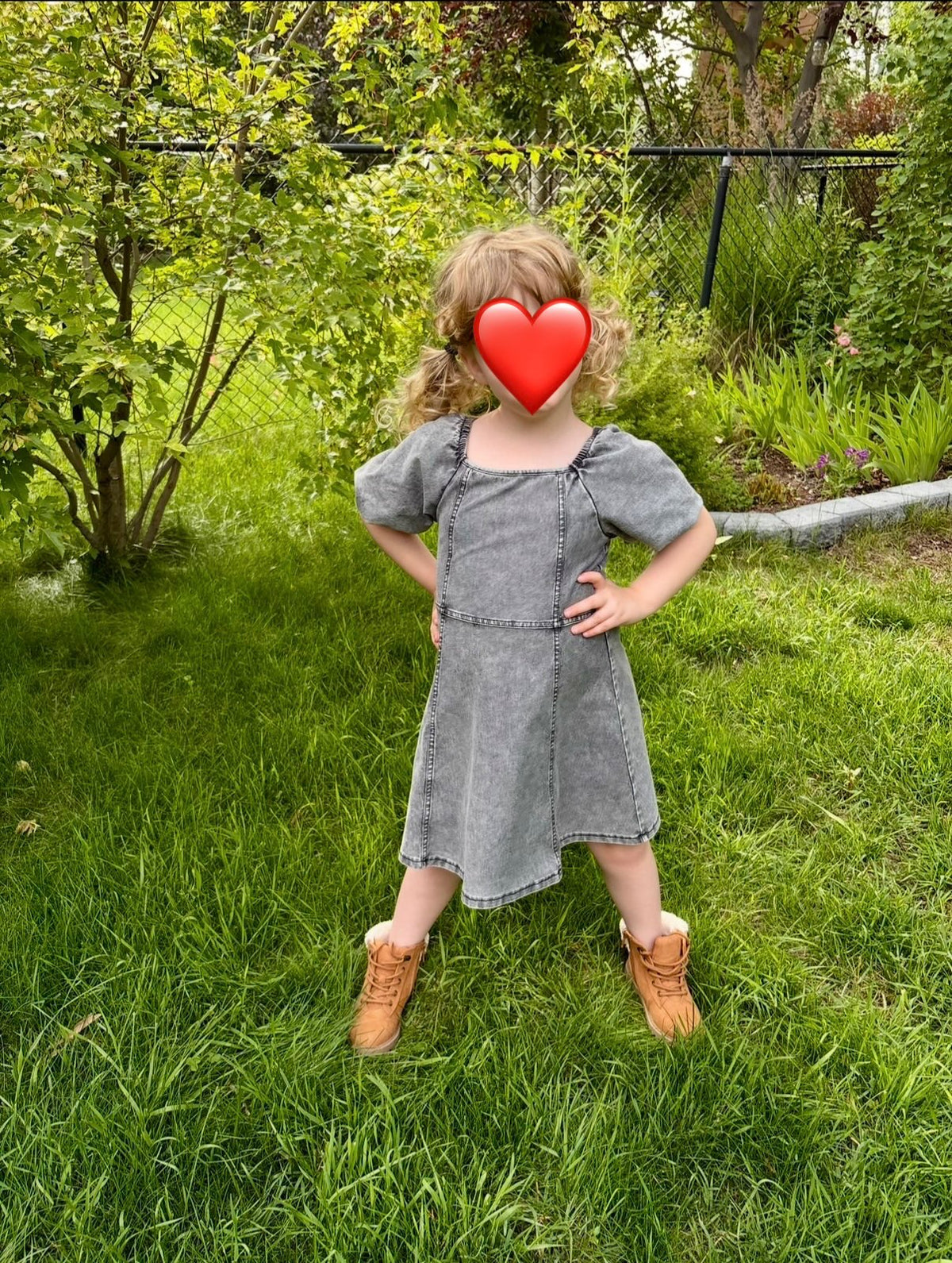 H&M Girls 4-6T Black/Grey Denim Style Dress, Kids 5/5T