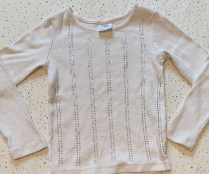 Zara 6-7 Years Girls Long Sleeved Ribbed Shirts (x2) , Kids 6/6X