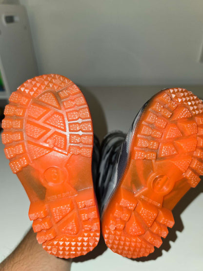 Elements Grey Camo & Orange Light Up Waterproof Rainboots - RETAIL: 30$, Shoes 6 (Walkers:12-24 mth)