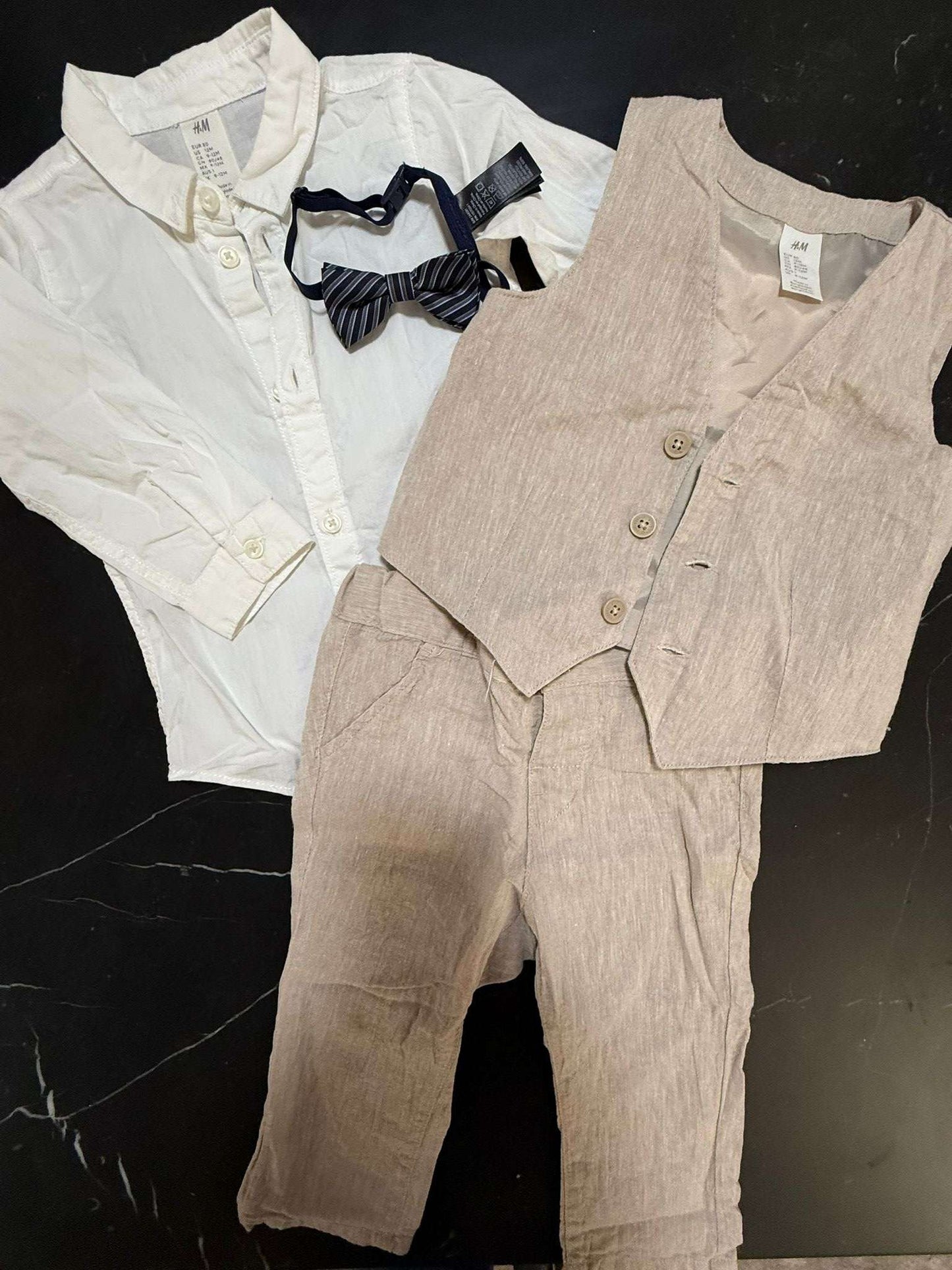 H&M 9-12M Beige 4-piece Linen Blend Suit - RETAIL: 45$ , Kids 12 Month (9-12M)