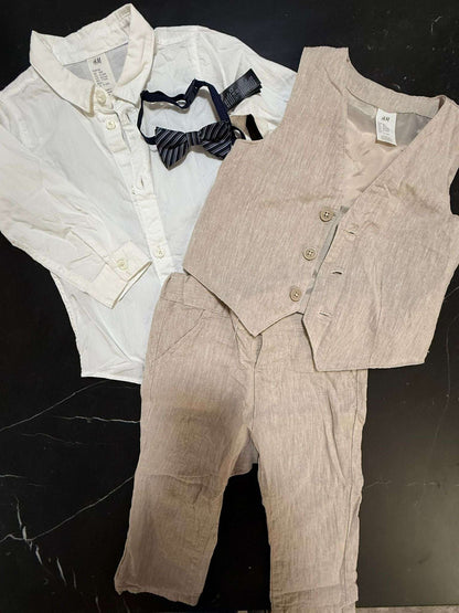 H&M 9-12M Beige 4-piece Linen Blend Suit - RETAIL: 45$ , Kids 12 Month (9-12M)